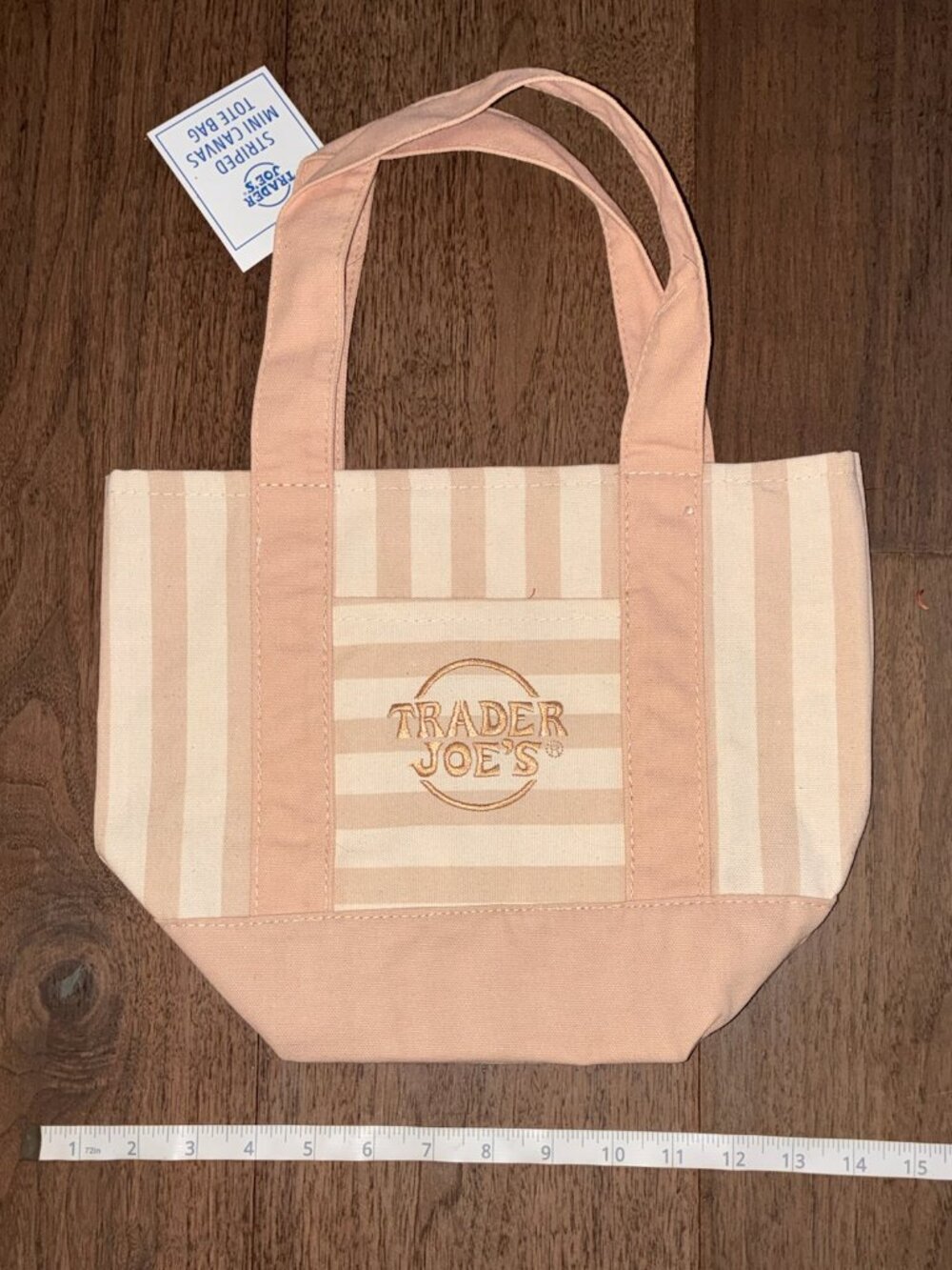 NWT Trader Joe's Striped Mini Canvas Reusable Tote Bag -Soft Tan/Cream